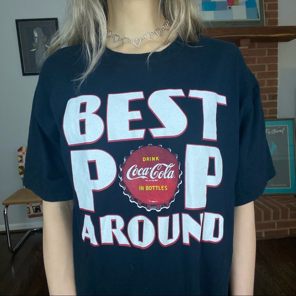 Y2K 2010s Coca-Cola Best Pop Around Dad Joke Oversized Soda Graphic Tee - Picture 1 of 11
